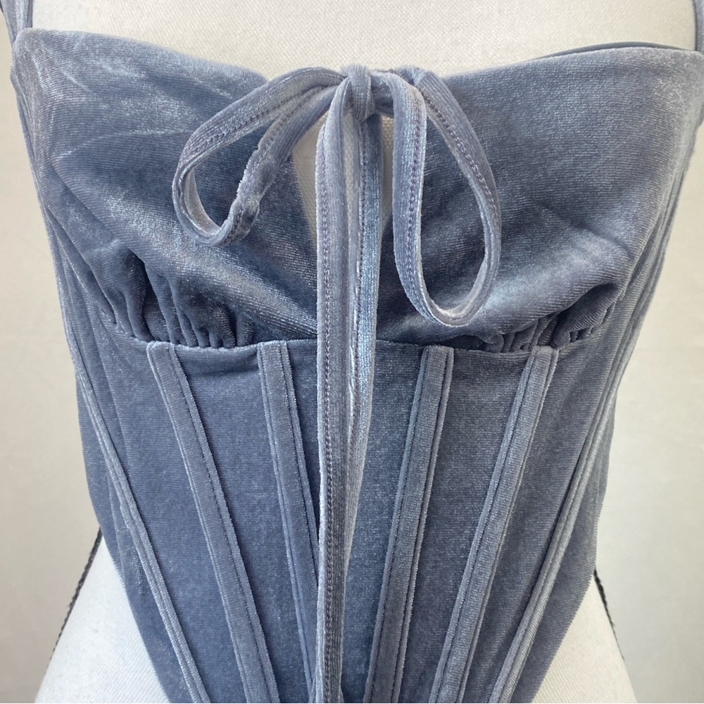 TIC TOC Dusty Blue Velvet Boned Corset Bustier Crop Top size Medium - Picture 8 of 17